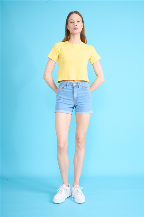 C.K Y26 8505 Fithit Byn B.Yk Penye Crop T-shirt U.Sarı