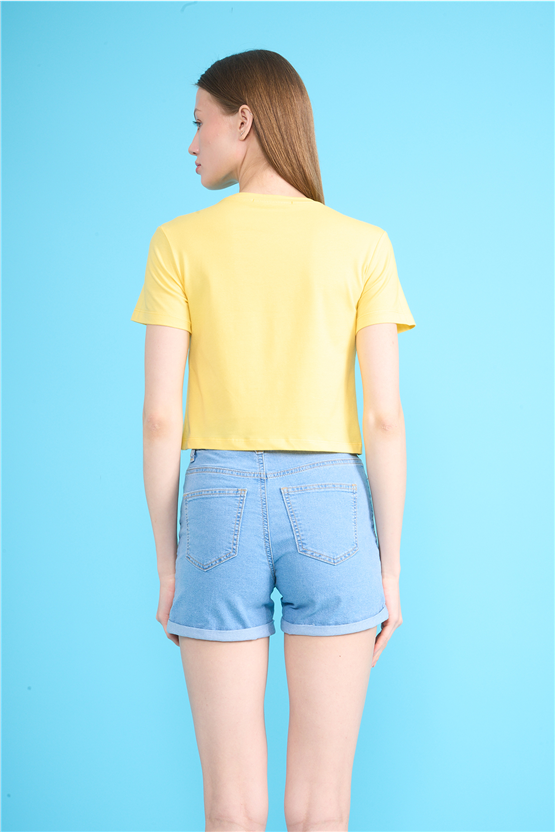 C.K Y26 8505 Fithit Byn B.Yk Penye Crop T-shirt U.Sarı