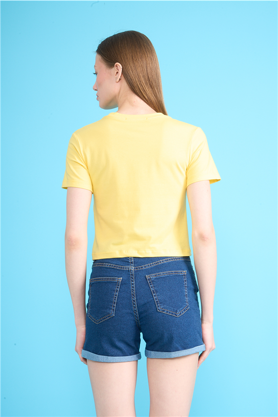 C.K Y26 8505 Fithit Byn B.Yk Penye Crop T-shirt U.Sarı
