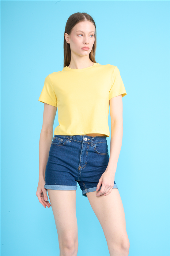 C.K Y26 8505 Fithit Byn B.Yk Penye Crop T-shirt U.Sarı
