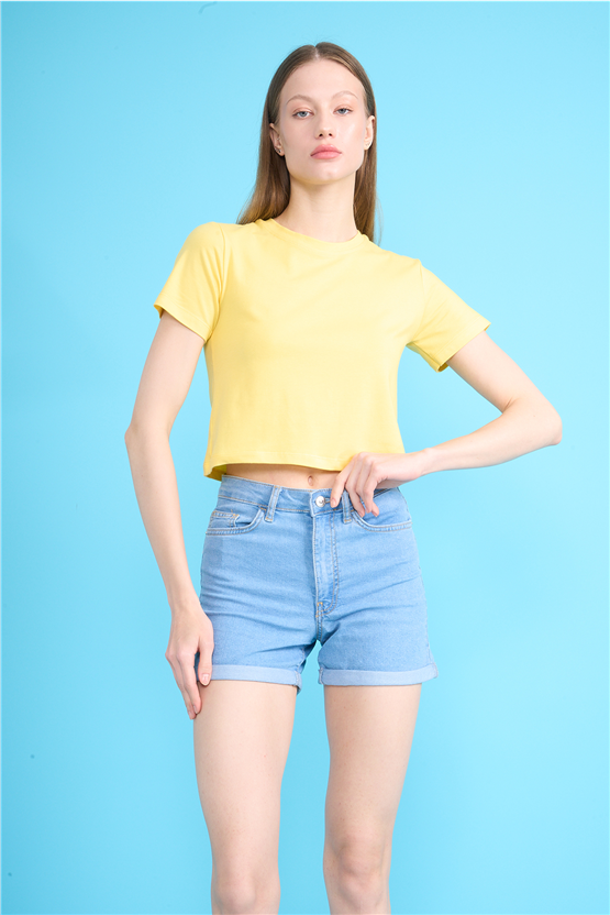 C.K Y26 8505 Fithit Byn B.Yk Penye Crop T-shirt U.Sarı