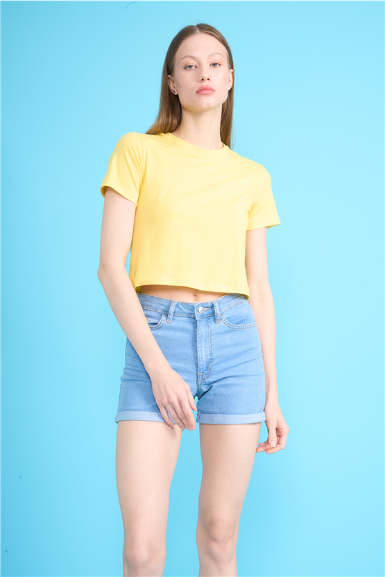 C.K Y26 8505 Fithit Byn B.Yk Penye Crop T-shirt U.Sarı