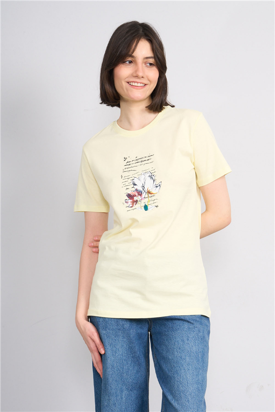 C.K Y26 8781 Fithit Byn B.Yk Regular Baskılı T-shirt U.Sarı