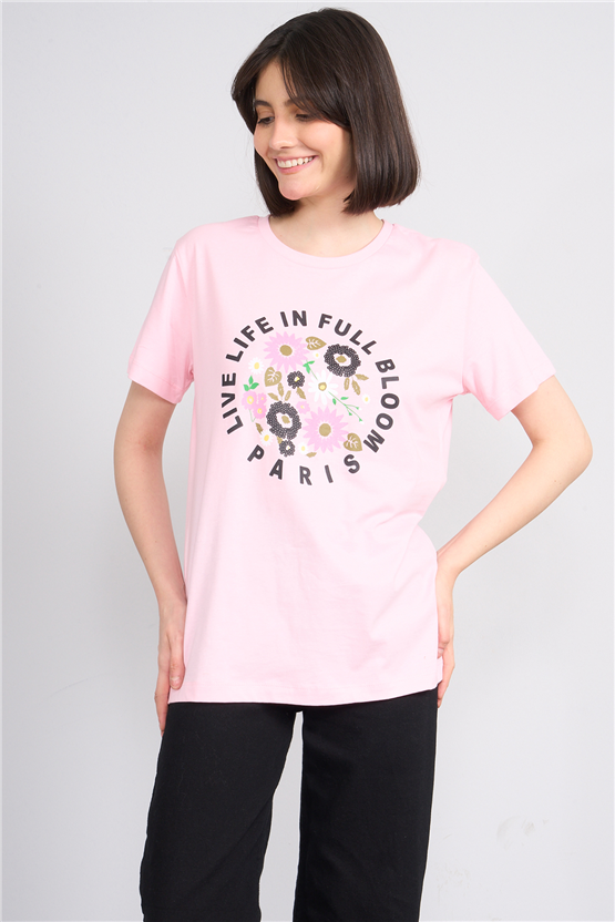 C.K Y26 8788 Fithit Byn B.Yk Regular Baskılı T-shirt A.Pembe