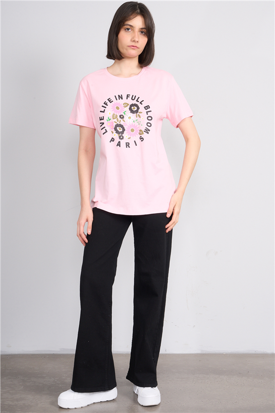 C.K Y26 8788 Fithit Byn B.Yk Regular Baskılı T-shirt A.Pembe