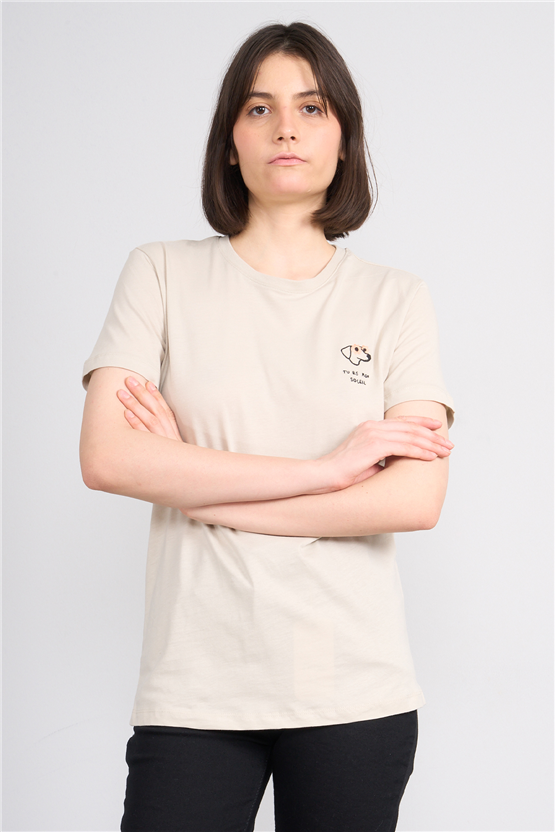 C.K Y26 8790 Fithit Byn B.Yk Regular Nakışlı T-shirt Vizon