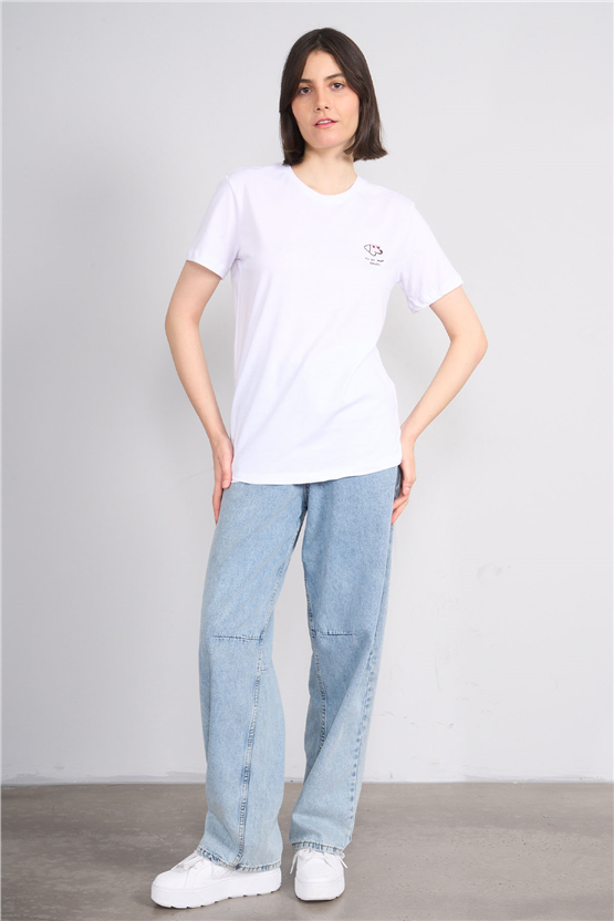 C.K Y26 8790 Fithit Byn B.Yk Regular Nakışlı T-shirt Beyaz