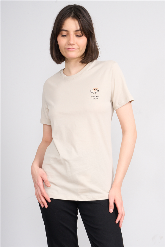 C.K Y26 8790 Fithit Byn B.Yk Regular Nakışlı T-shirt Vizon