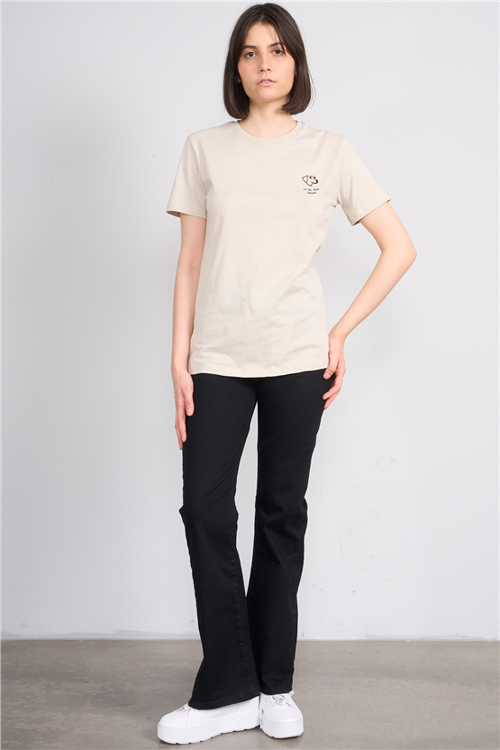 C.K Y26 8790 Fithit Byn B.Yk Regular Nakışlı T-shirt Vizon