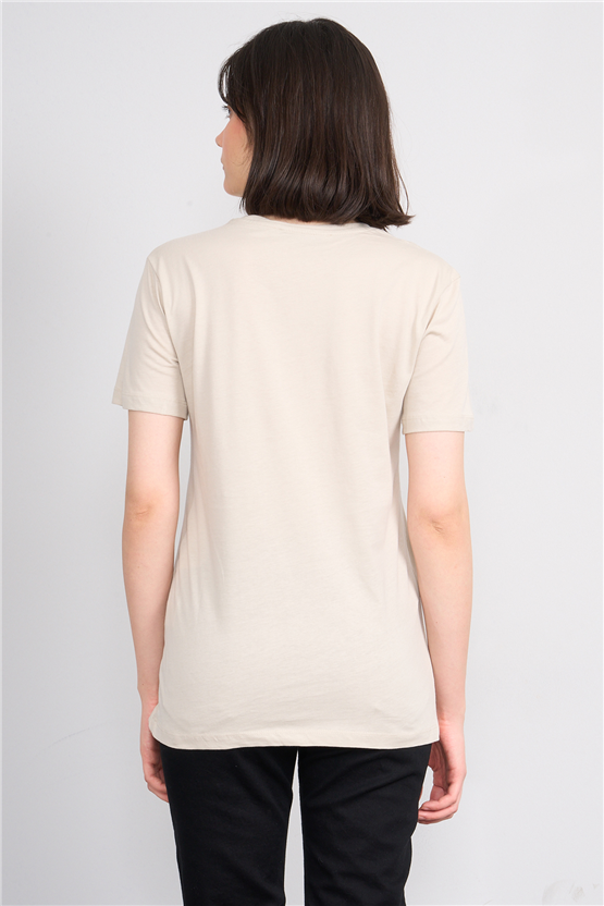 C.K Y26 8790 Fithit Byn B.Yk Regular Nakışlı T-shirt Vizon