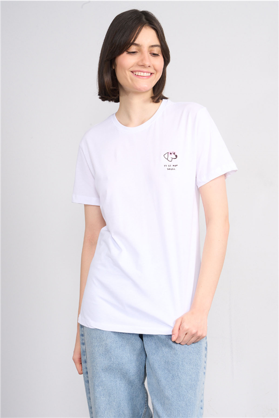 C.K Y26 8790 Fithit Byn B.Yk Regular Nakışlı T-shirt Beyaz
