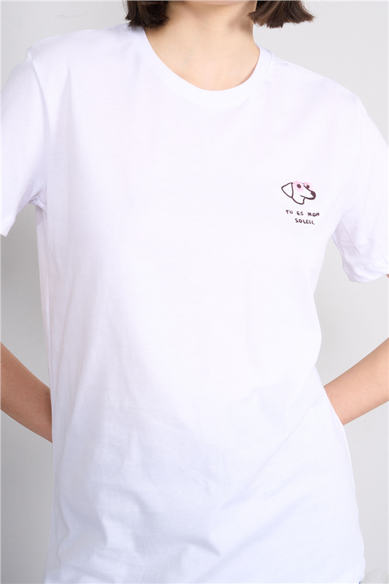 C.K Y26 8790 Fithit Byn B.Yk Regular Nakışlı T-shirt Beyaz