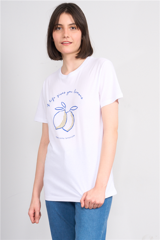 C.K Y26 8792 Fithit Byn B.Yk Regular Baskılı T-shirt Beyaz