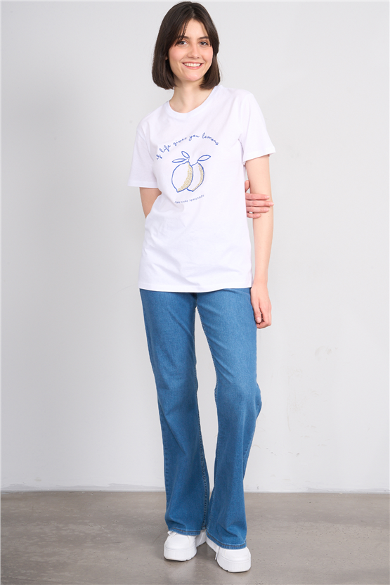 C.K Y26 8792 Fithit Byn B.Yk Regular Baskılı T-shirt Beyaz
