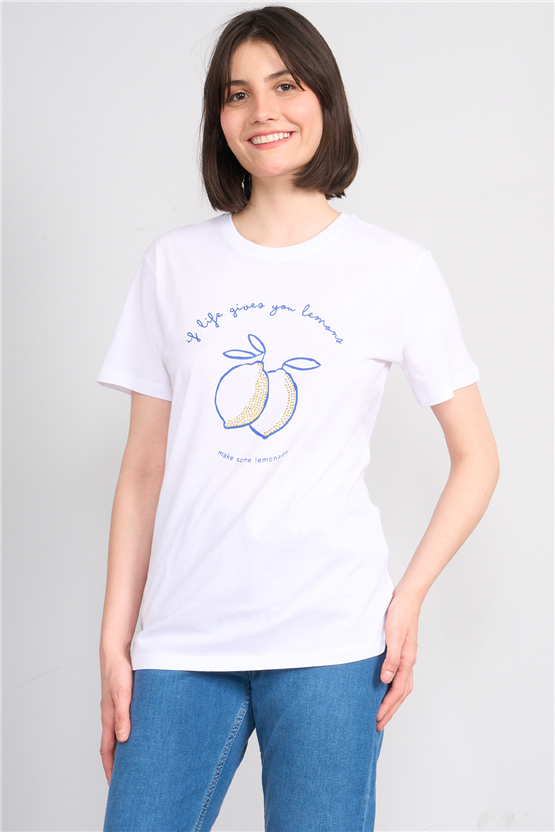 C.K Y26 8792 Fithit Byn B.Yk Regular Baskılı T-shirt Beyaz