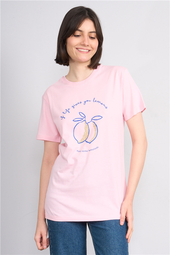 C.K Y26 8792 Fithit Byn B.Yk Regular Baskılı T-shirt A.Pembe