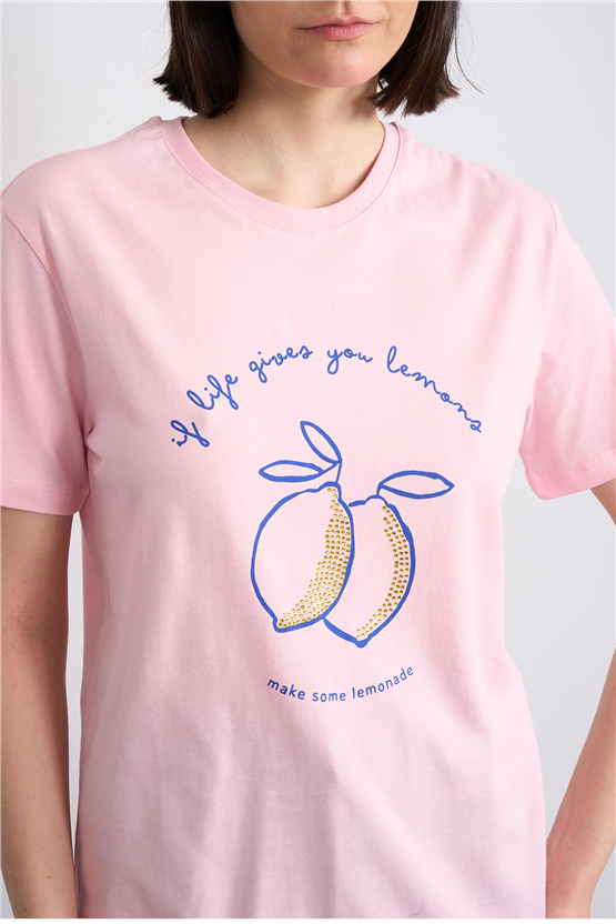 C.K Y26 8792 Fithit Byn B.Yk Regular Baskılı T-shirt A.Pembe