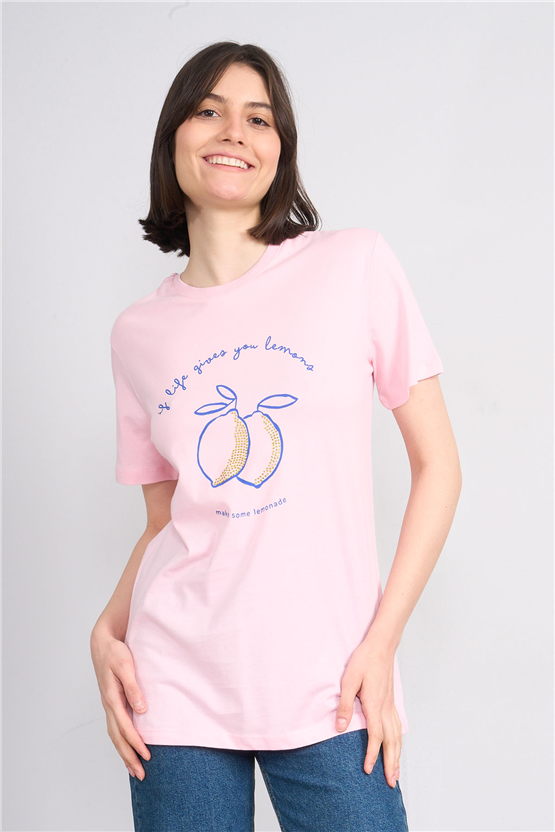 C.K Y26 8792 Fithit Byn B.Yk Regular Baskılı T-shirt A.Pembe
