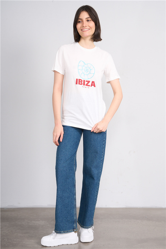 C.K Y26 8840 Fithit Byn B.Yk Regular Baskılı T-shirt Krem