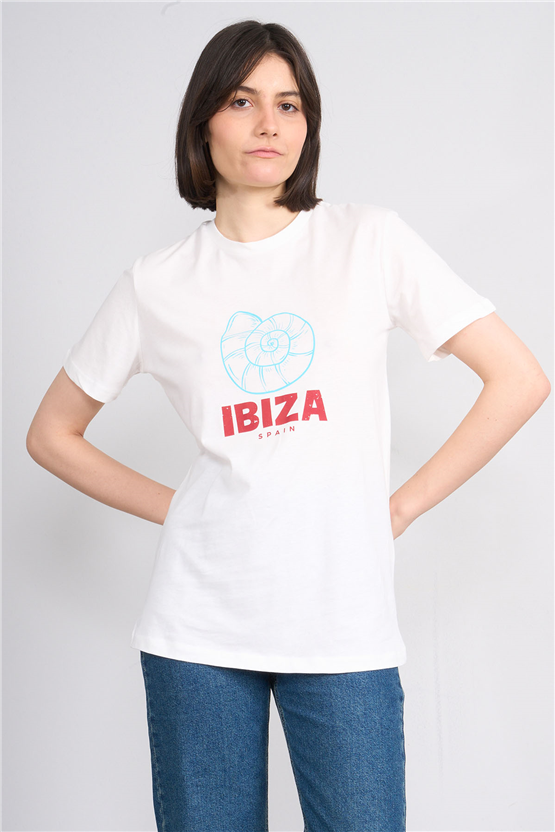 C.K Y26 8840 Fithit Byn B.Yk Regular Baskılı T-shirt Krem