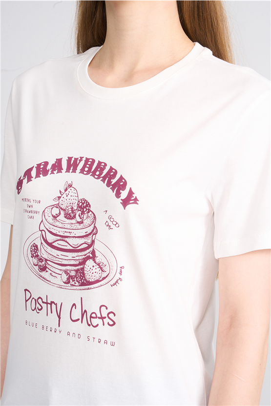 C.K Y26 8841 Fithit Byn B.Yk Regular Baskılı T-shirt Krem