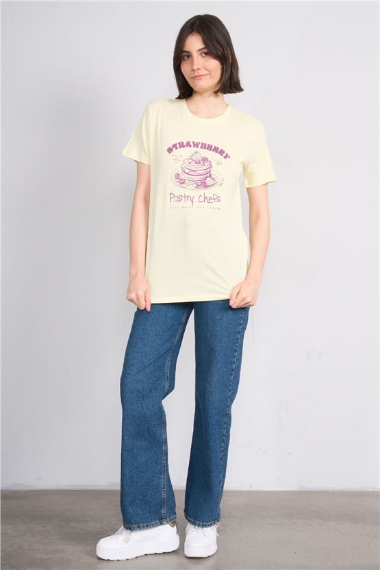 C.K Y26 8841 Fithit Byn B.Yk Regular Baskılı T-shirt Uçuk Sarı