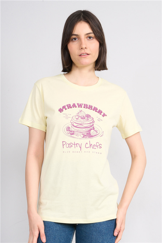 C.K Y26 8841 Fithit Byn B.Yk Regular Baskılı T-shirt Uçuk Sarı