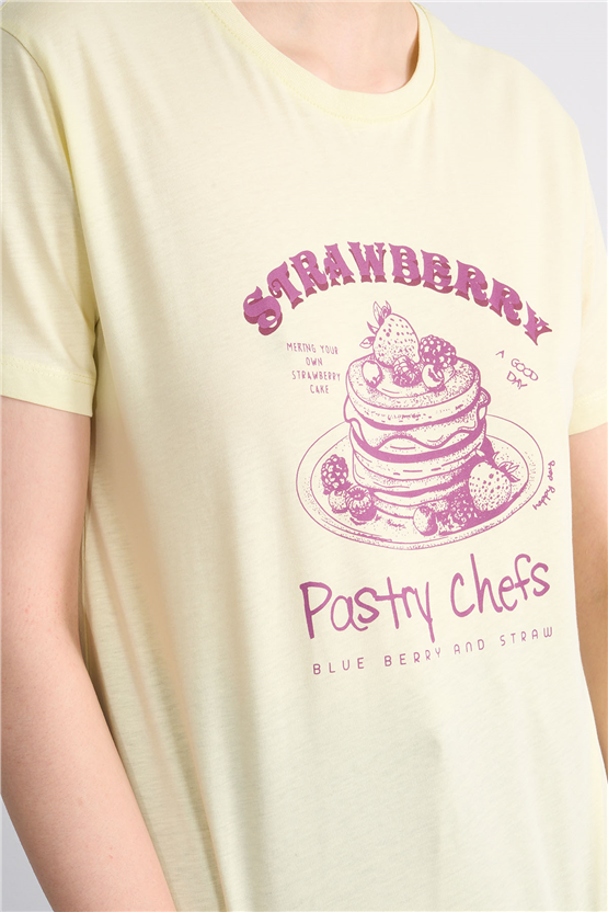 C.K Y26 8841 Fithit Byn B.Yk Regular Baskılı T-shirt Uçuk Sarı