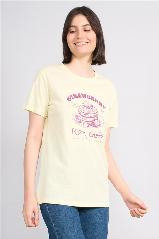 C.K Y26 8841 Fithit Byn B.Yk Regular Baskılı T-shirt Uçuk Sarı