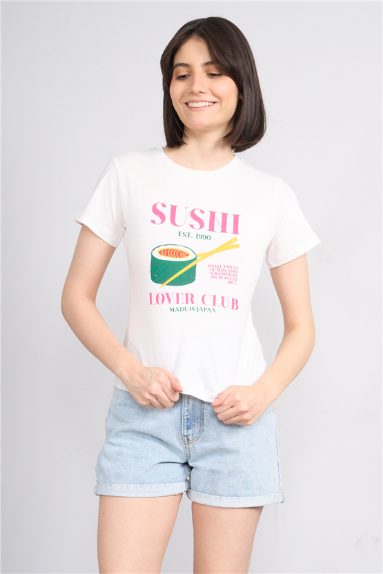 C.K Y26 8845 Fithit Byn B.Yk Regular Baskılı T-shirt Krem