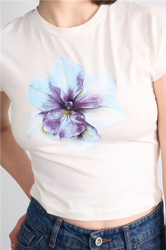 C.K Y26 8852 Fithit Byn B.Yk Regular Penye Baskılı T-shirt Krem