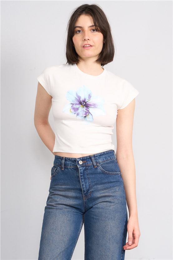 C.K Y26 8852 Fithit Byn B.Yk Regular Penye Baskılı T-shirt Krem