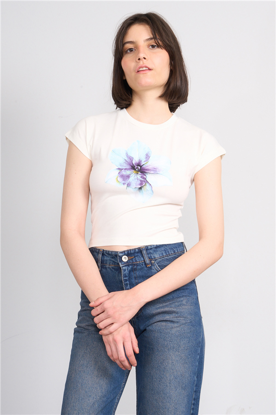 C.K Y26 8852 Fithit Byn B.Yk Regular Penye Baskılı T-shirt Krem