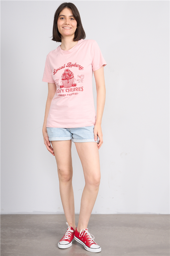 C.K Y26 8860 Fithit Byn B.Yk Regular Baskılı T-shirt Pudra