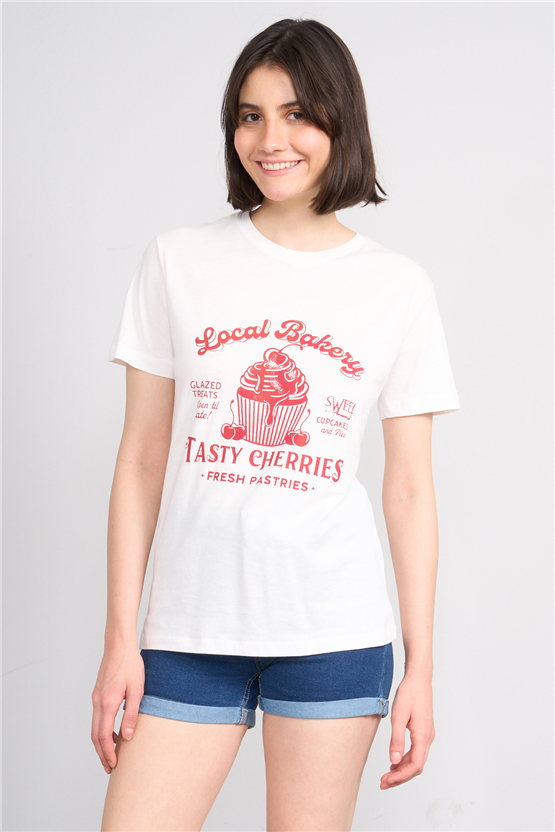 C.K Y26 8860 Fithit Byn B.Yk Regular Baskılı T-shirt Krem