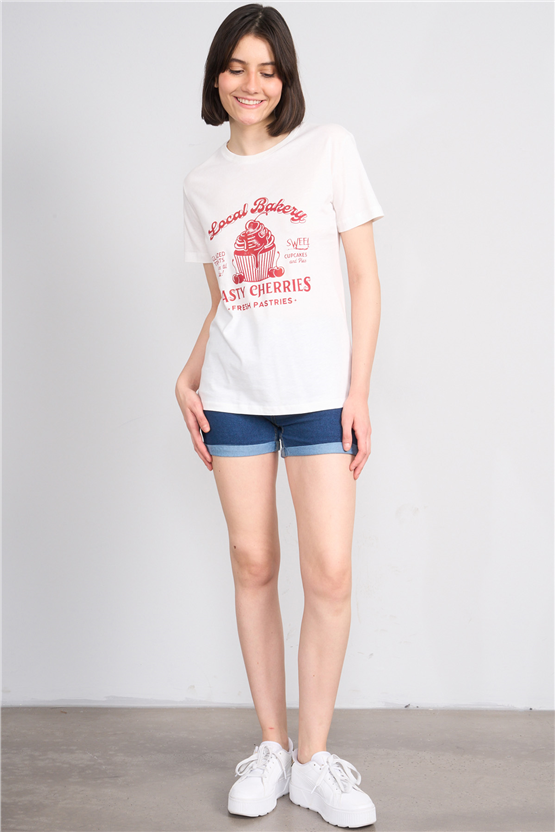 C.K Y26 8860 Fithit Byn B.Yk Regular Baskılı T-shirt Krem