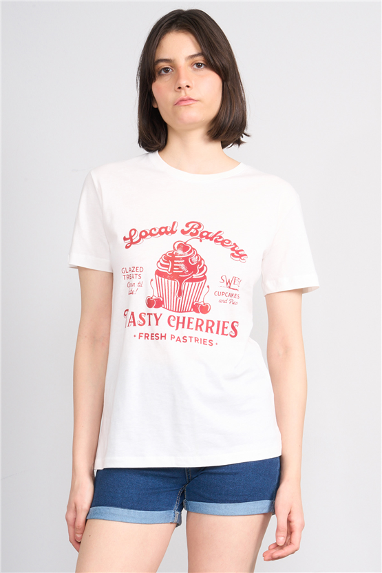 C.K Y26 8860 Fithit Byn B.Yk Regular Baskılı T-shirt Krem