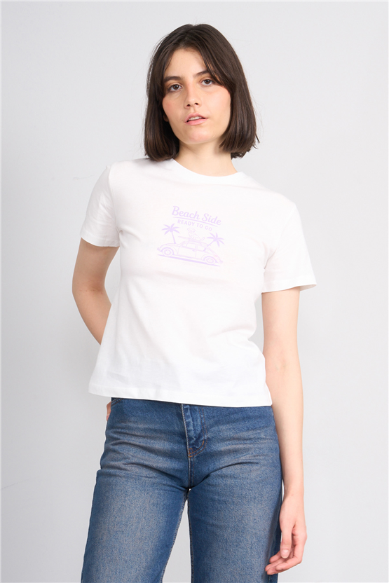 C.K Y26 8863 Fithit Byn B.Yk Regular Baskılı T-shirt Krem