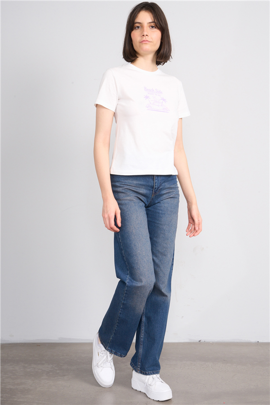 C.K Y26 8863 Fithit Byn B.Yk Regular Baskılı T-shirt Krem