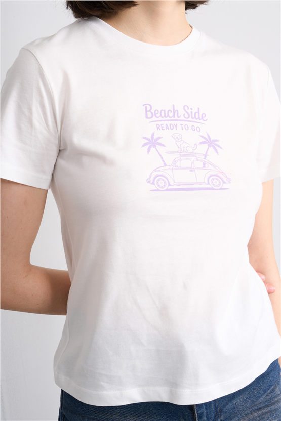 C.K Y26 8863 Fithit Byn B.Yk Regular Baskılı T-shirt Krem