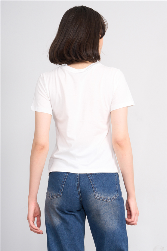 C.K Y26 8863 Fithit Byn B.Yk Regular Baskılı T-shirt Krem