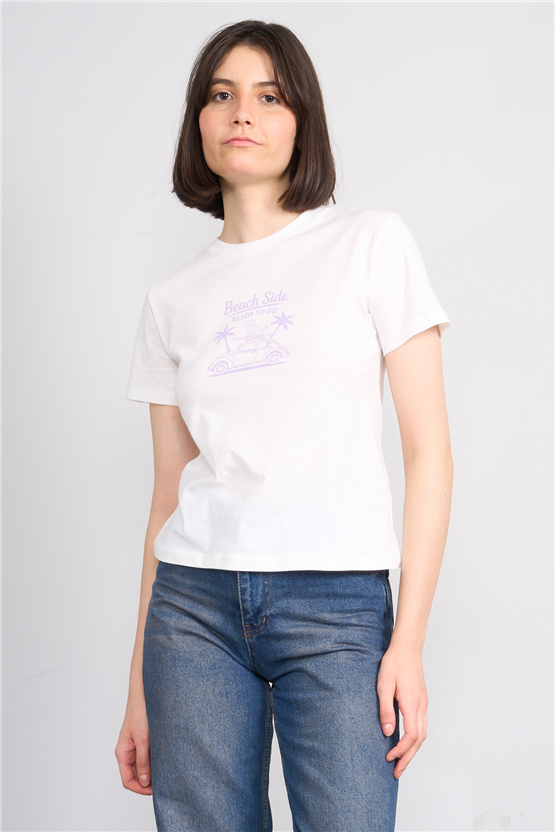 C.K Y26 8863 Fithit Byn B.Yk Regular Baskılı T-shirt Krem