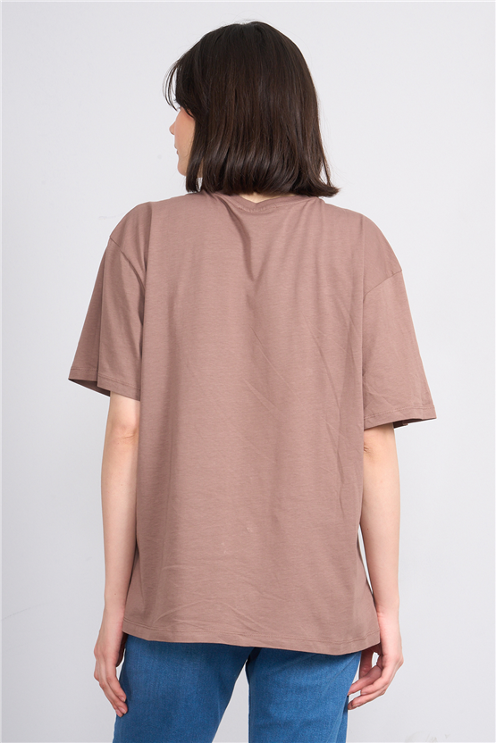 C.K Y26 8874 Fithit Byn B.Yk Oversıze Baskılı T-shirt Kakao