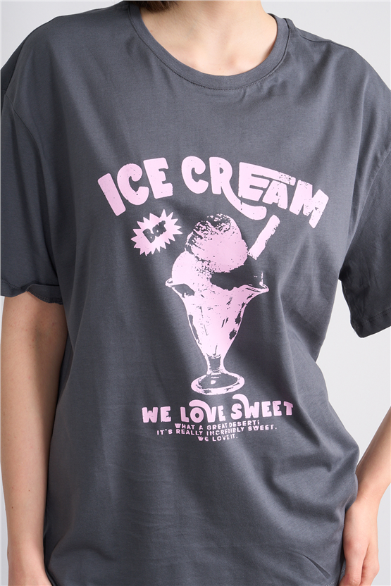 C.K Y26 8874 Fithit Byn B.Yk Oversıze Baskılı T-shirt K.Gri
