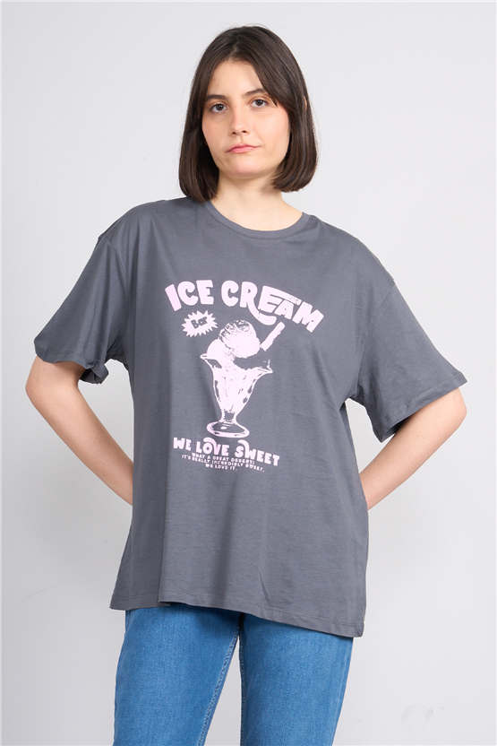 C.K Y26 8874 Fithit Byn B.Yk Oversıze Baskılı T-shirt K.Gri