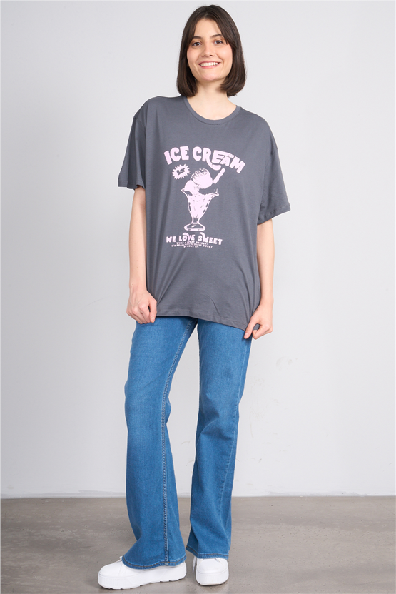 C.K Y26 8874 Fithit Byn B.Yk Oversıze Baskılı T-shirt K.Gri