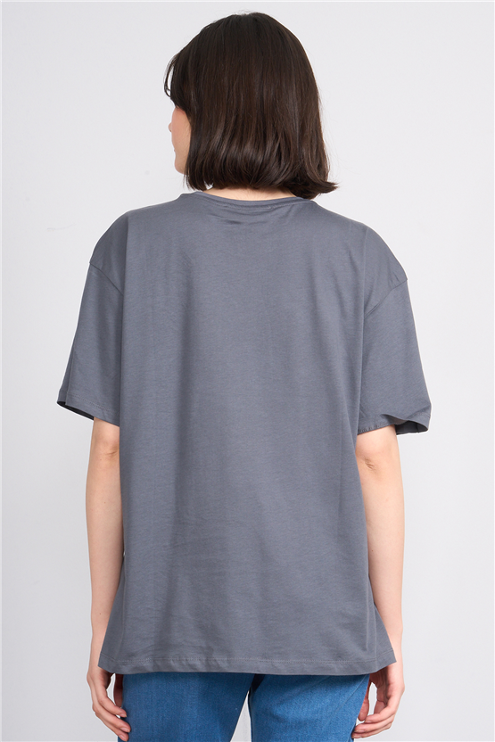 C.K Y26 8874 Fithit Byn B.Yk Oversıze Baskılı T-shirt K.Gri
