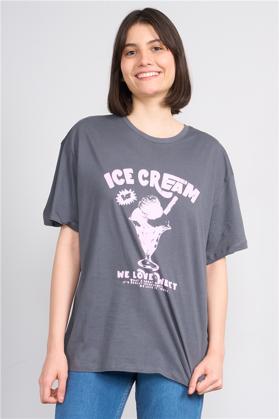 C.K Y26 8874 Fithit Byn B.Yk Oversıze Baskılı T-shirt K.Gri