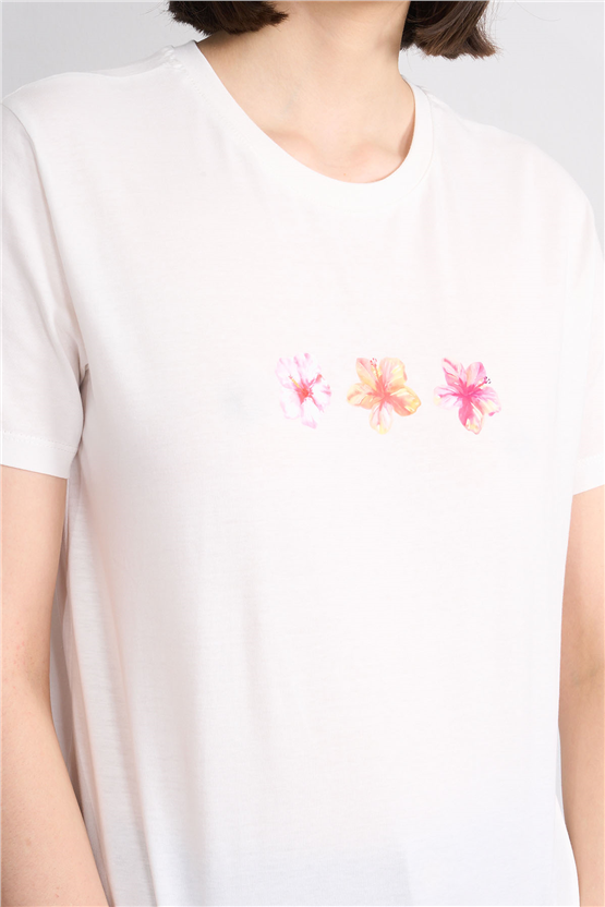 C.K Y26 8888 Fithit Byn B.Yk Regular Baskılı T-shirt Krem