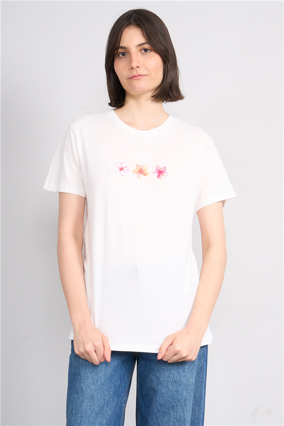 C.K Y26 8888 Fithit Byn B.Yk Regular Baskılı T-shirt Krem
